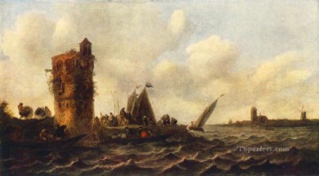 ドルドレヒト近くのマース川のボート海の眺め ヤン・ファン・ゴイエン Oil Paintings